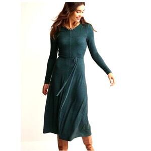 BODEN Lucy Long Midi Dress Stretch Jersey Knit Green Navy Blue Womens 4